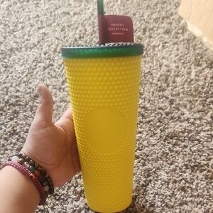 Starbucks Yellow Tumbler with Green Lid